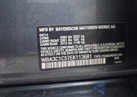 2014 BMW 328 z USA, uszkodzony, nr VIN WBA3C1C57EK113681